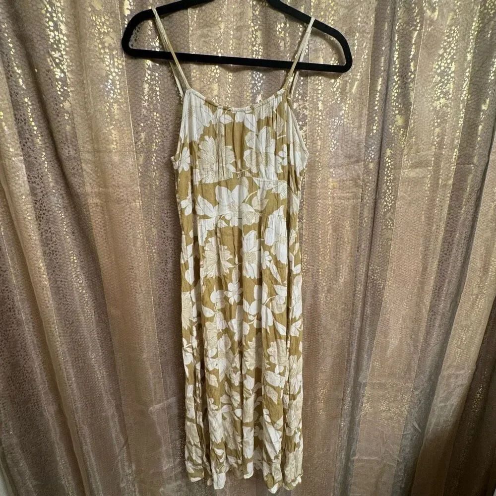 Billabong Green Ivory Your Babe Floral Midi Lightweight Dress Medium